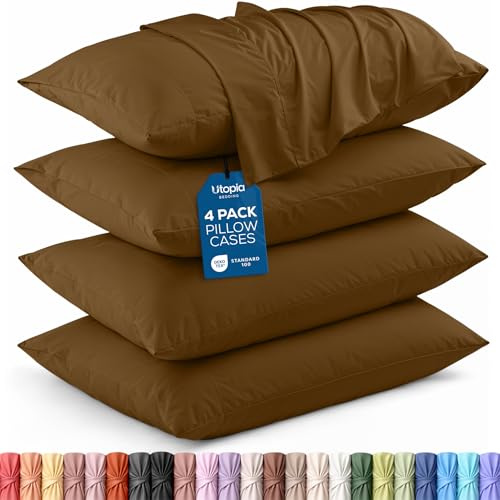 Utopia Bedding King Pillow Cases - 4 Pack - Envelope Closure - Soft Brushed Microfiber Fabric - Shrinkage and Fade Resistant Pillow Covers King Size 20 X 40 Inches (Mocha) | Comfortable Pillow Sham like Pillowcases with Envelope Closure, Breathable Fabric, Fade & Shrink Resistant, Machine Washable