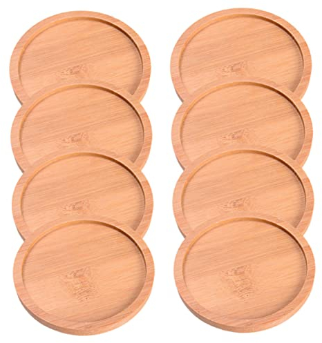 OFFSCH 8 Stück Sukkulenten Topflappen Holz Tasse Untersetzer Pflanzgefäß Tablett Bambus Untersetzer Pflanze Wasser Tablett Sukkulenten Topflappen Topfuntersetzer Pflanze Untersetzer Rund Bambus Becken
