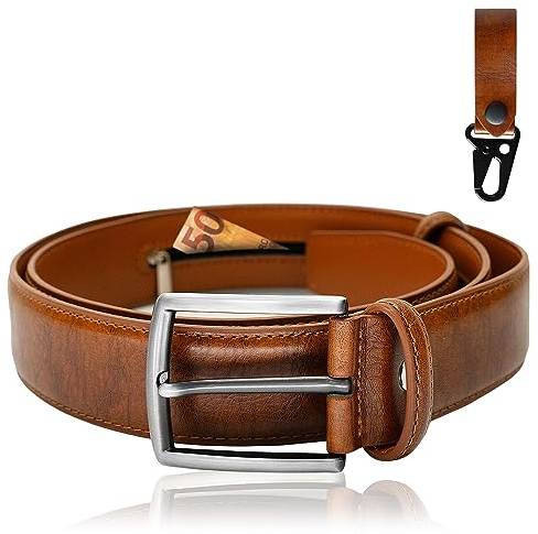 BLAINDERS Ceinture Porte-Monnaie en Cuir, Pochette Secrète d'homme et de Femme, Ceinture Cache Billets, Idéal pour Une Meilleure Sécurité en Voyage et Travail. (Brun)