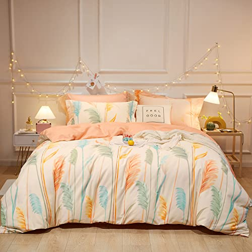 SAPHREAS Bettwäsche 135 x 200 Schilf 2teilig Bettbezug - Bettwäsche-Sets 135 x 200 cm mit 1 Kissenbezüge 80x80cm aus Bio-Baumwolle?mit Reißverschluss