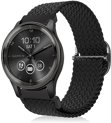 MiKoyi 20 mm Cinturino per Garmin Approach S50/Approach S44/Vivoactive 6/vivoactive 5/vívomove Trend/Venu Sq 2, Nylon Sportivo Intrecciato Cinturini di Ricambio per Garmin Forerunner 165, Nero