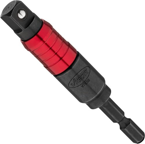 VIGOR Steckschlüssel Adapter, mit Gelenk, V7638, 1/4″, 3/8″, 16 mm | Antrieb 1/4 Zoll (6,3 mm) Sechskant massiv, Abtrieb 3/8 Zoll (10 mm) Vierkant massiv, Ø 16 mm, Länge l2 92 mm, 81 g