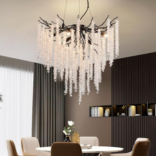 AHXIAOZN Modern Kronleuchter Kristall Leuchte,Luxus Kristall Pendelleuchte,Dimmbar Rund Kristall Hängeleuchte,für Esszimmer, Küche, Wohnzimmer, Schlafzimmer, Flur, Café,Bar（Schwarz，60cm）