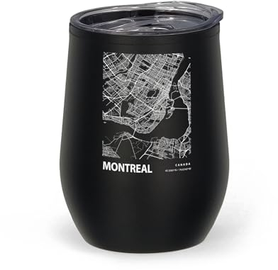 Tasse isotherme gravée avec carte de la ville de Montréal Canada