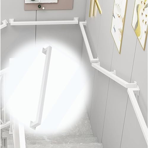 EMENAR 1 Fuß bis 20 Fuß an der Wand montierter Treppenhandlauf, weiße quadratische Rohrhandläufe aus Schmiedeeisen für die Wandmontage von Innentreppen, Übergangshandlauf-Geländer-Komplettsatz (Size
