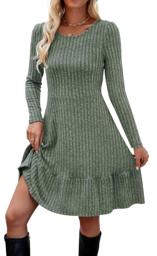 Zetieny Kleider für Damen Langarm Pulloverkleid Frauen Rundhalsausschnitt A-Linie Freizeitkleid Herbst und Winter