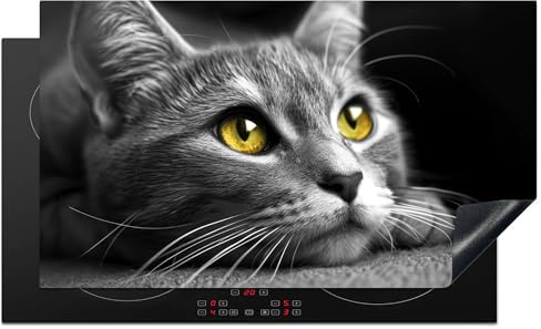 KitchenYeah© Protège Plaque Induction 90x52 cm Décoration Cuisine | Protection Pour Plan De Travail Cuisson Protégé Chat - Gris - Animaux
