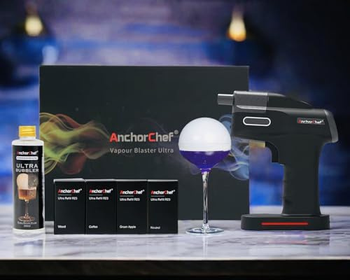 AnchorChef Aroma Blaster-Pistolen-Set: 4 Geschmacksaromen und essbare Blasen für Bar/Heimgebrauch