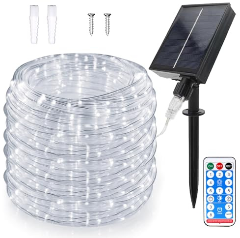 WoskjXas Solar Luz de Cuerda, 20M 200LEDs Solar Guirnalda Manguera, Luces Solares Impermeables Control Remoto, Solares Iluminación Cuerda Decoración con 8 Modos para Jardín Boda Fiesta