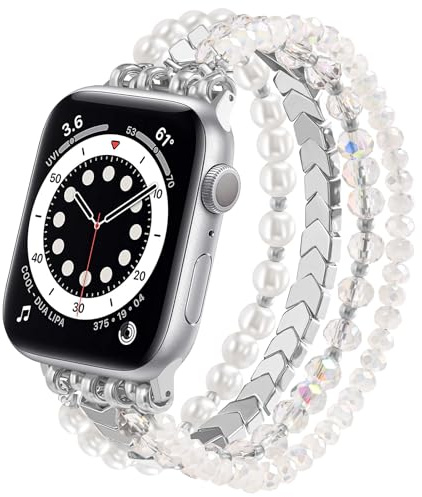MOFREE Bracelet à perles compatible avec Apple Watch 38 mm/40 mm/41 mm/42 mm, bracelets élastiques tendance pour femme pour iWatch Series 11/10/9/8/7/SE/6/5/4/3/2/1, bracelet de montre iPhone, blanc