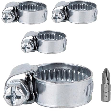 SKIR'CO 4 abrazaderas de manguera ajustables de 12 a 22 mm, abrazaderas de manguera de acero galvanizado DIN 3017, abrazaderas de tubo, clips de manguera de diámetro ajustable