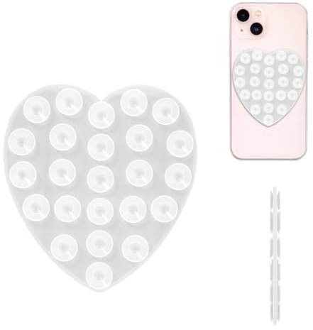 PEUTIER Suction Cup Phone Mount, Heart Sticky Grip Phone Suction Mount Pad Double-Sided Silicone Suction Cup Phone Holders Hands-Free Suction Phone Case for Most Phone