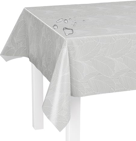 LILENO HOME Tischdecke abwaschbar als Meterware 220x140cm (Schnittkante) in Grafikblätter grau Motiv - Wachstuchtischdecke wasserabweisend ideal als Tischtuch o. Tischläufer für Bierzeltgarnitur