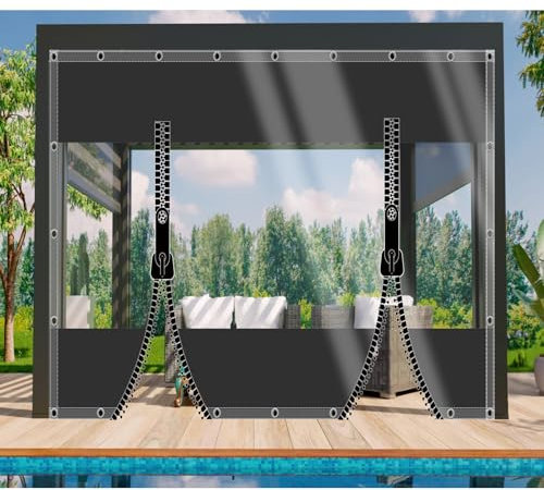 DGSFES Bâche de Protection Exterieur Bache Transparente avec œIllets 2mx3,2m,600g/m² Bache Epaisse PVC Impermeable avec 2 Porte Fermeture Eclair pour Terrasse Serre Jardin Pergola Poule