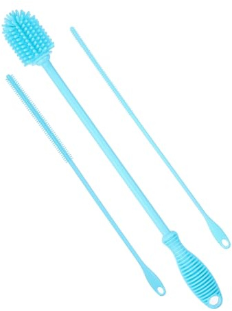 sourcing map 12.5 Silicone Bottle Brush with 2 Straw Brush, Bottle Cleaner Brushes for Cleaning Narrow Neck Containers Sport Bottles Cups Jars Tumblers, Blue