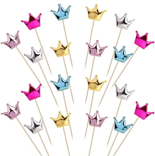 30 Stück Krone Cupcake Toppers Glitzern PU-Material Geburtstag Tortendeko Krone Form Kuchen Deko für Baby Dusche Verlobung Hochzeit Geburtstag Party Kuchen Dekorationen Buntes