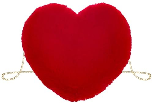 TAXTYHRE Plüsch Umhängetasche, Herz Plüsch Tasche, Niedlich Flauschige Crossbody Tasche, Plüsch Tasche Damen Mädchen, für Täglich Outdoor Reisen Valentinstag Geburtstag Geschenk(Rot)