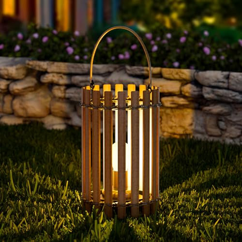 MALUX Rattan Latern Stil mit E27-Glühbirne, IP44 Wasserdicht, Laterne für Außen Garten,Hängend/Stehend Handgestrickte Latern für Terrasse Garten Innenhof Balkon