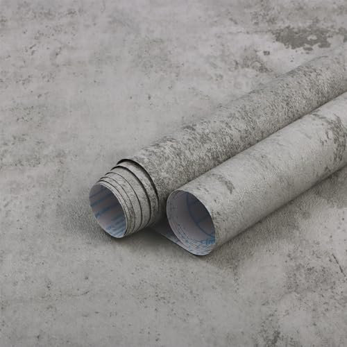Fiula Grey Self-Adhesive Wallpaper 40 cm x 10 m Concrete Look Wallpaper Adhesive Film Industrial Light Grey Cement Effect Furniture Film Vinyl Wrap Living Room Bedroom Cellar Studio Waterproof