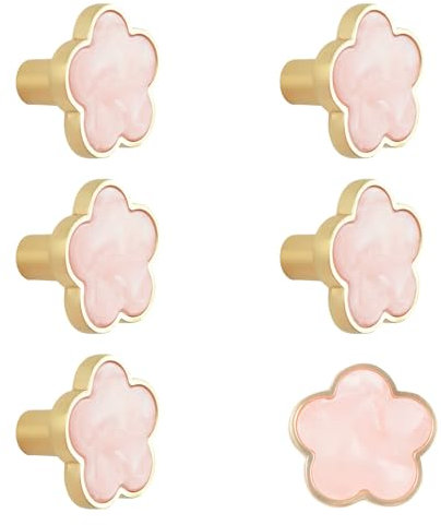 MOROBOR Decorative Pink Flower Kitchen Cabinet Knobs, 6 Pack Creative Dresser Drawer Pulls Furniture Cupboard Door Pull Handles Single Hole Zinc Alloy Knobs Furniture Accessories