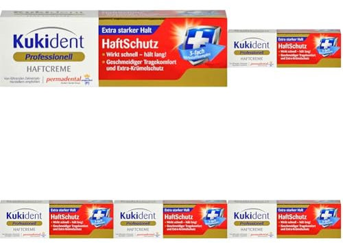 Kukident Professionell Haftcreme - Haftschutz für Zahnprothesen, extra starker Halt - Schnelle, langanhaltende Wirkung - 1 x 40 g (Packung mit 5)