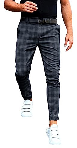 Pantalon Chino pour Homme Pantalon de loisirs à Carreaux avec Taille élastique Pantalon de Jogging Décontracté