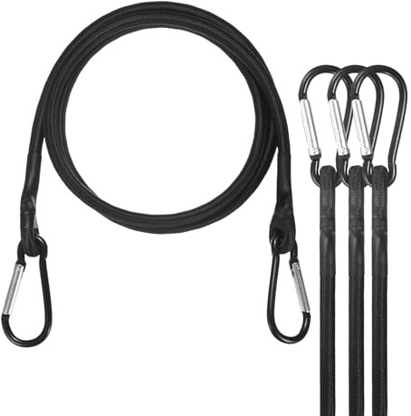 M METERXITY 4-Pack Bungee Cords, 47.2 Inch High Elastic Canopy Tarp Tie Down Bungee Straps with Aluminium Hooks for Camping/Tent/Cargo Holding Wire Hoses/Patio Umbrellas/Shelter [Black]