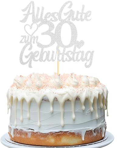Sumerk Silber Glitzer Kuchenaufsatz zum 30. Geburtstag, Doppelseitiger Glitzer Kuchenaufsatz zum 30. Geburtstag – 1 Stück