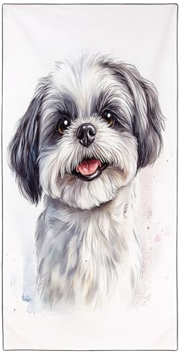 YISUMEI Schwarz-weißer Shih Tzu Strandtuch XXL 180x90cm - Schnelltrocknendes Mikrofaserhandtuch mit Tasche, Saugstark Sandfrei - Leichtes Reisehandtuch für Strand, Pool