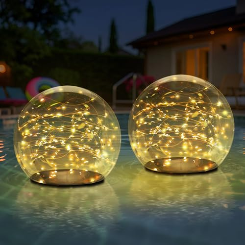 uuffoo Paquete de 2 luces solares flotantes para piscina, bolas LED parpadeantes que flotan luces de globo resistentes al agua IP66 para decoración de piscina, estanque, jardín, fiesta