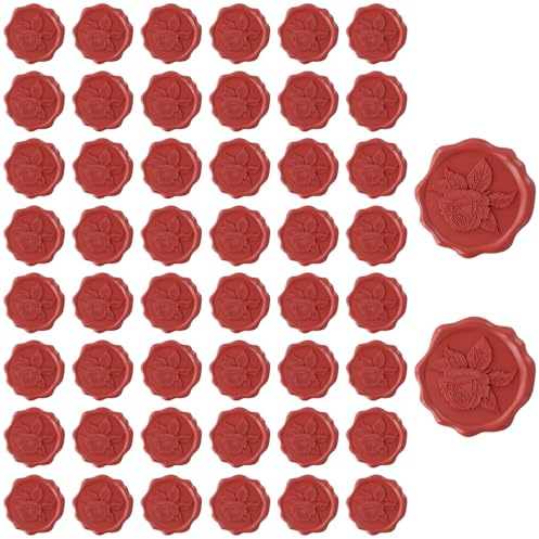 50 Pièces Autocollants Sceau à Cacheter Rose rouge, Cire a Cacheter Auto-Adhésifs, Sceau Cire Personnalisé, Cachet de Cire Autocollant Vintage pour Invitations de Mariage, Anniversaires, Noël, Fête