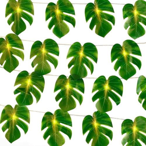 GoldRock Palmenblätter Efeu Lichterkette Hawaii Deko, 4,5m 30 Led Monstera Blätter Lichterkette Kinderzimmer, Efeu Girlande Palmblätter Lichterketten Innen für Hawaii, Dschungel,Geburtstag,Beach Party