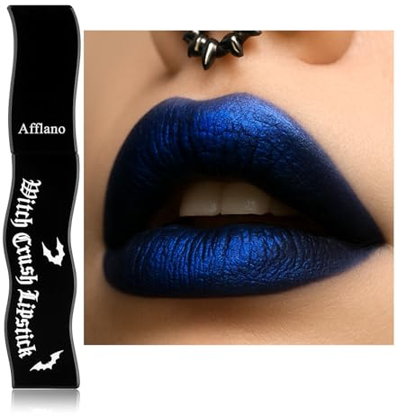 Blau Schwarzer Lippenstift Goth Makeup, Metallic Dunkelblau Lippenstift Wasserfest, Duo Chrome Black Blue Lipstick Intensive Farbe, Blauer Lipgloss Rock Gothic Halloween Make-up #07