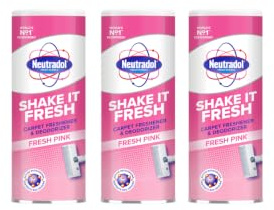 Neutradol Shake It Fresh Carpet Deodoriser, Fresh Pink | Fresh Pink Scent, Carpet Freshener, Odour Neutraliser, For Carpets & Rugs, Multipack of 3 x 350g