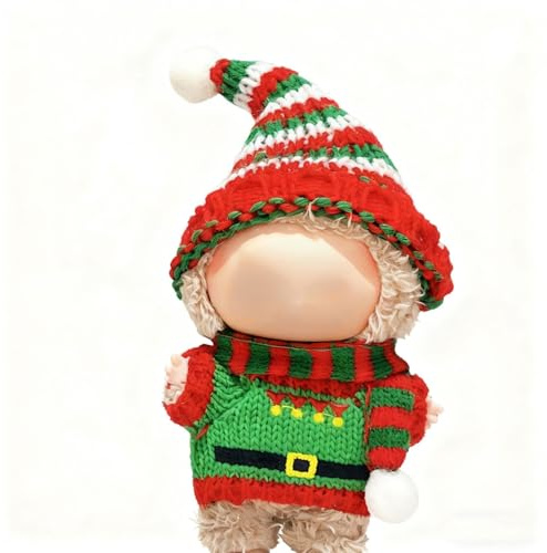 Weihnachtskleidung for Labubu Puppe (Ohne Puppe) - 3-Teiliges Handgehäkeltes Premium Outfit Weihnachtspullover + Mütze + Schal, Accessoires für 17cm Puppen (Style 1)