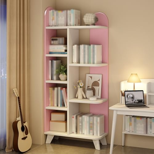 Hltdzer Massive Holz Eckenbibliothek mit Offener Vitrinenschrank Stehende Mehrschichtige Bücherregal Kann Links und Rechts für Wohnzimmer, Schlafzimmer(F)