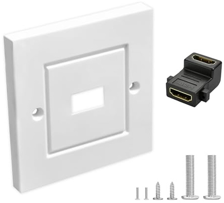 HDMI Wall Plate, HDMI Wall Socket Panel Single Port Faceplate Decorative Outlet Cover with Gold-Plated Connector for 4K HDTV Devices Flush Mount Panel for Home Theater Office Conference, 8.6x8.6cm