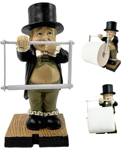 Divertente porta carta igienica - Simpatica statua unica di maggiordomo per arredo bagno, coperchio creativo per scatola di fazzoletti in resina con supporto, accessorio moderno per la casa (27x12, 5x