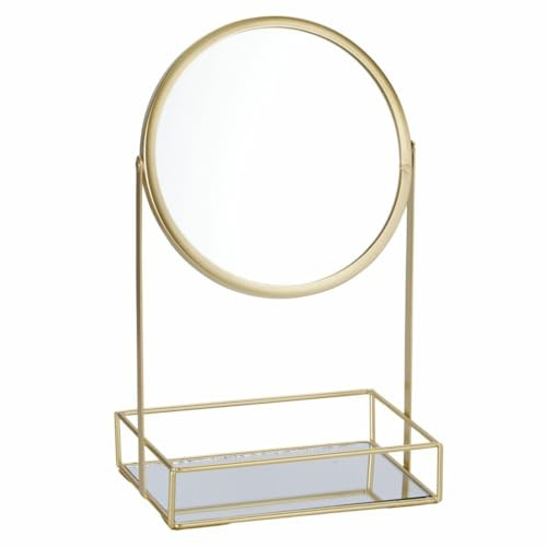 HowHomely Schmuckständer Schmuckhalter Schmuckorganizer mit Spiegel Organizer Schmuckablage mit Spiegel Metall Glas gold kompakt modern