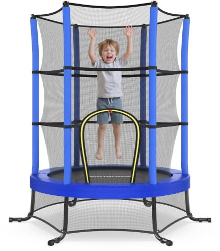 SONGMICS Trampolin Kinder, 174 cm Kindertrampolin mit Sicherheitsnetz, Randabdeckung, Mini-Trampolin Fitness, Stahlrahmen, Gartentrampolin, für Indoor und Outdoor, Garten