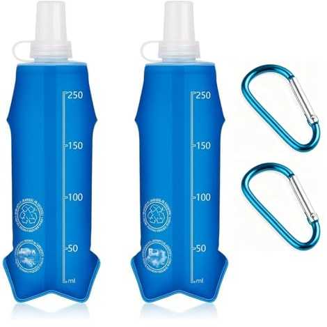 Mikiuly Flasque Running 250ml,2 Pièces Gourde Souple,Gourdes, Flasque Running d'Eau Réutilisable,Souple et Pliable,pour Course à Pied, Fitness, Randonnée,Alpinisme et Vélo,Bleu