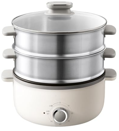 ASerZenith Elektrisk ångkokare, 13L non-stick frukostmaskin med 60-minuters timer, multifunktionell varm gryta och äggångare för 4-6 personer