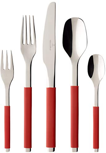 Villeroy & Boch S+ Cranberry Couverts de table pour 6 personnes, 30 pièces, Inox, Manche recouvert de silicone rouge