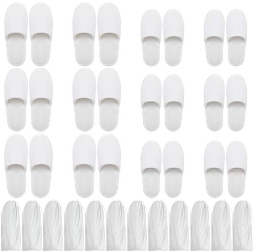 Bizarre.ly Ciabattine Spa Morbide Bianche con Coulisse (12 Paia)- Pantofole Ospiti Set Lavabili a Punta Chiusa - Due Taglie (S, L)- Ciabatte da Casa Donna Uomo per Bagno, Viaggi, Casa, Ospedale, Hotel
