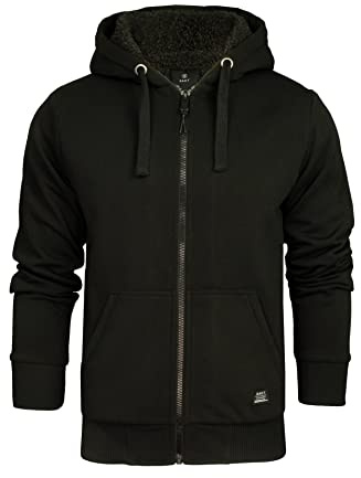 Xact Men’s Sherpa-Lined Full Zip Hoodie Jacket – Zip Up Hooded Top with Kangaroo Pocket, Regular Fit Winter Layer (Black) M