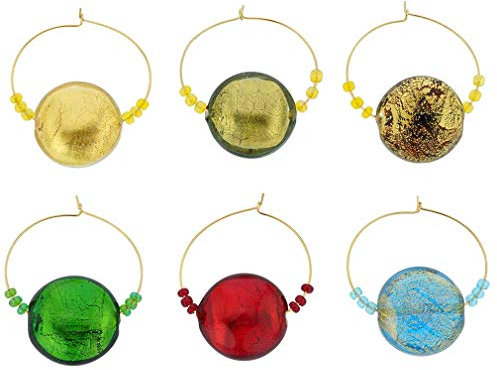 GlassOfVenice - Set di 6 ciondoli per calici da vino in vetro di Murano Ca D`Oro