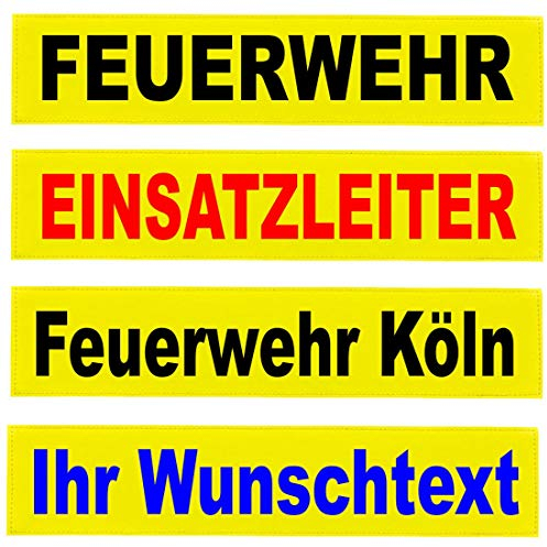 Reflexschild Rückenschild Zitronengelb leuchtgelb reflektierend mit Wunschtext individuell wie RETTUNGSDIENST FEUERWEHR NOTARZT in 15x5cm, 13x2,5cm, 30x5cm 38x8cm, 40x8cm, 42x8cm, 38x16cm (15x5cm)