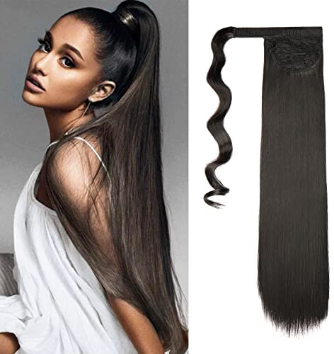 Cybelleza Clip in Pferdeschwanz Extensions Haarverlängerung Haarteil wie Echthaar Zopf günstig Ponytail Glatt Haarverdichtung (Dunkelbraun)