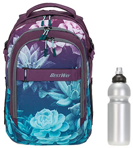 2 Teile Set Bestway Schulrucksack Packer Jungen Mädchen Rucksack Schultasche 40177 + Trinkflasche (Dark Flower 5821)