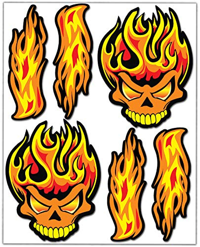 Biomar Labs® Set (6 stück) Vinyl Aufkleber Autoaufkleber Stickers Schädel Totenkopf Feuer Flammen Skull Fire Auto Moto Motorrad Helm Fahrrad Scooter Fenster D 80
